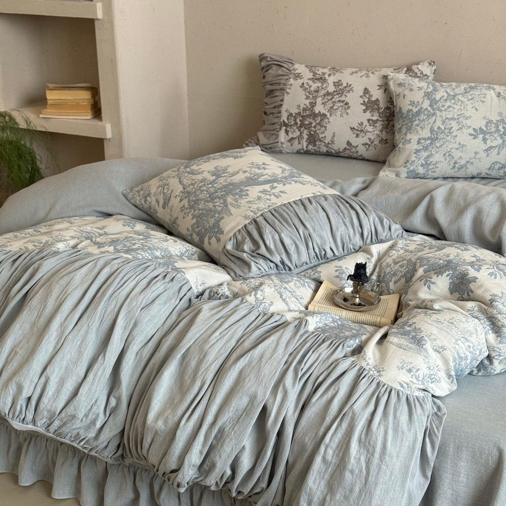 Quiet Manor Toile Ruched Bedding Set