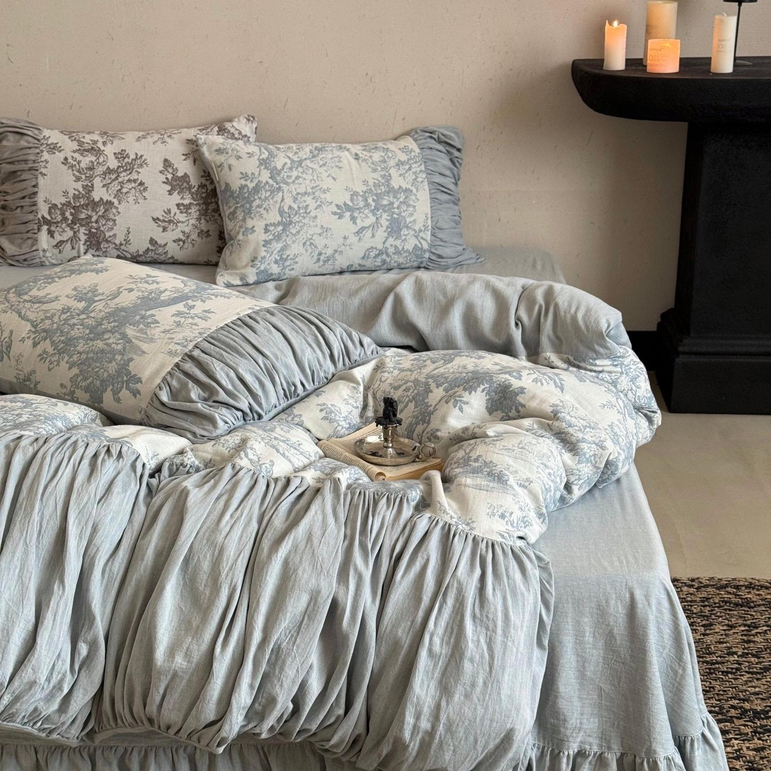 Quiet Manor Toile Ruched Bedding Set