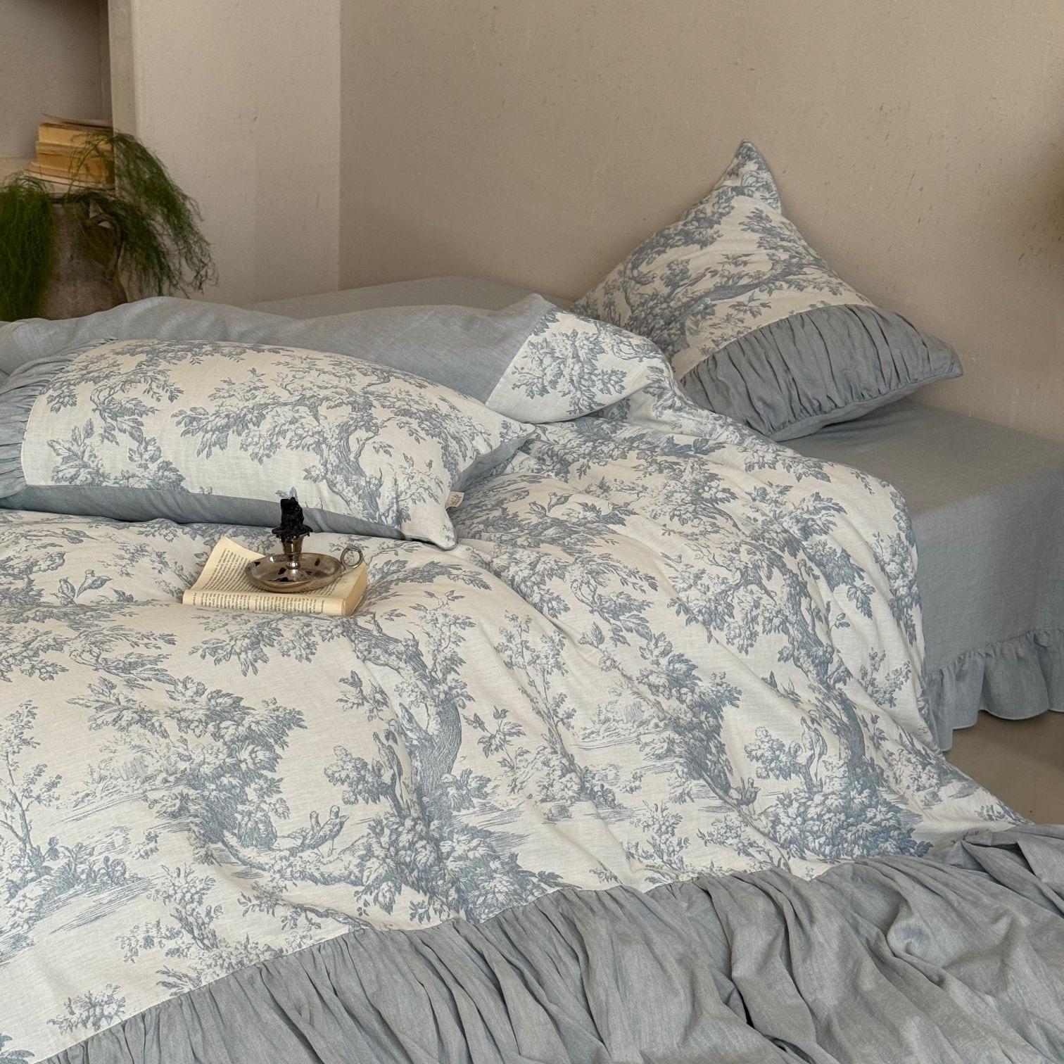 Quiet Manor Toile Ruched Bedding Set