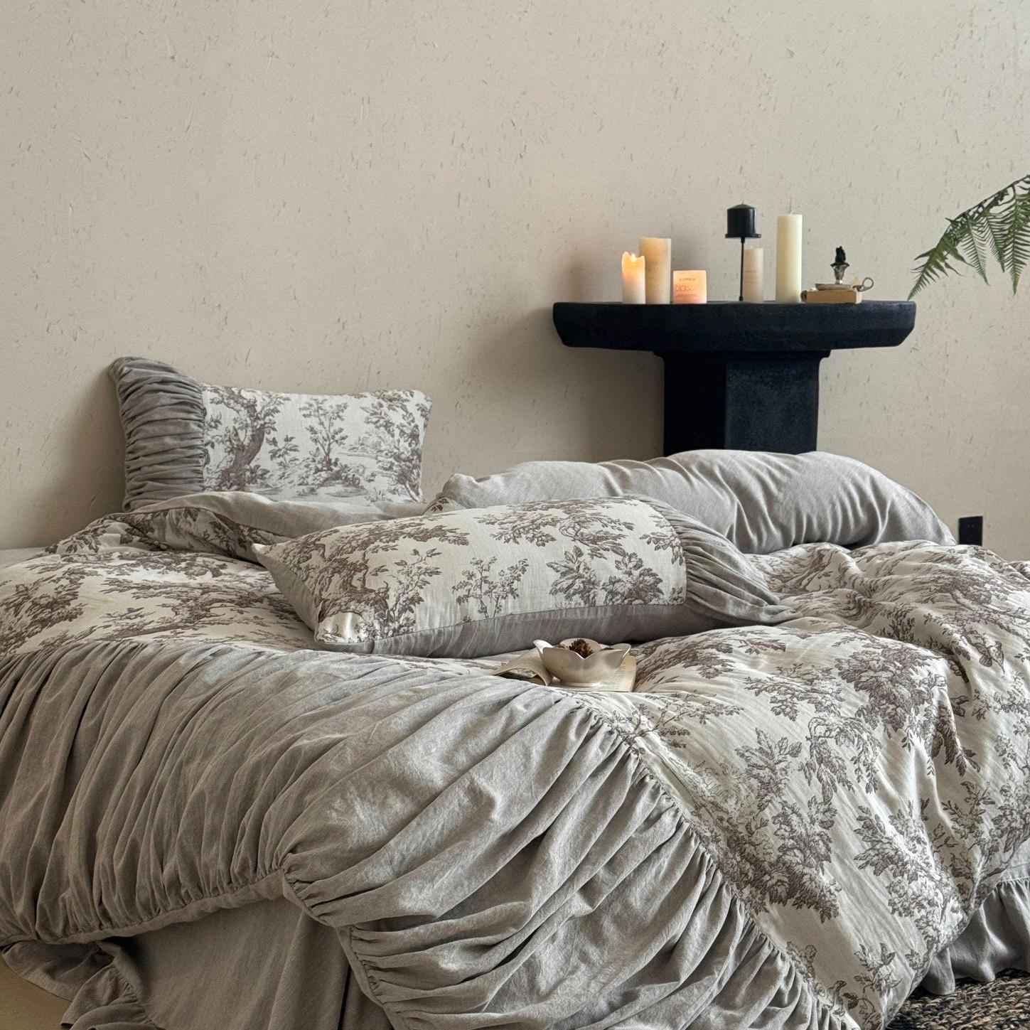 Heritage Meadow Toile Ruched Bedding Set