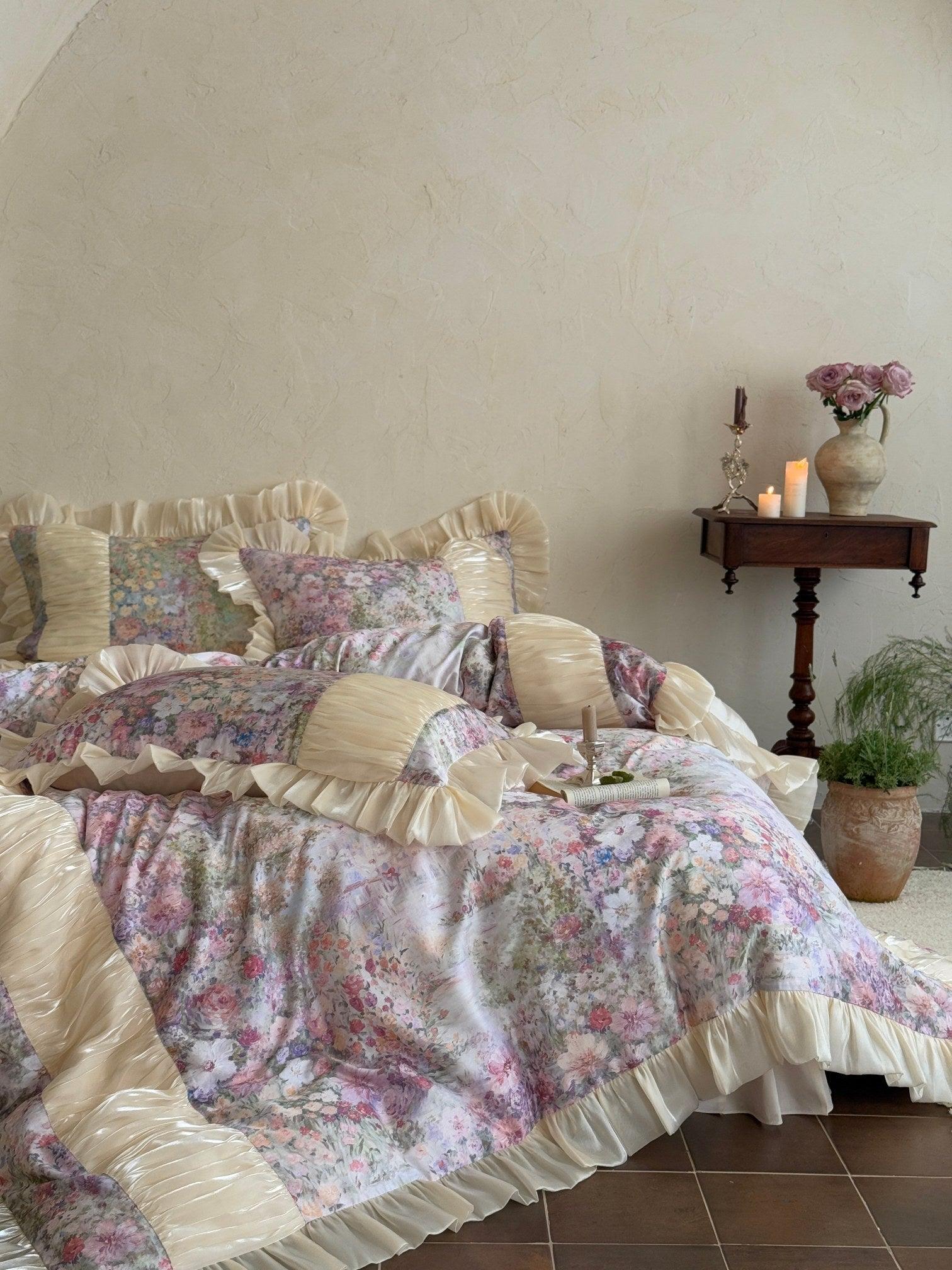 Rosewater Bloom Smocked Tencel Ruffle Bedding Set