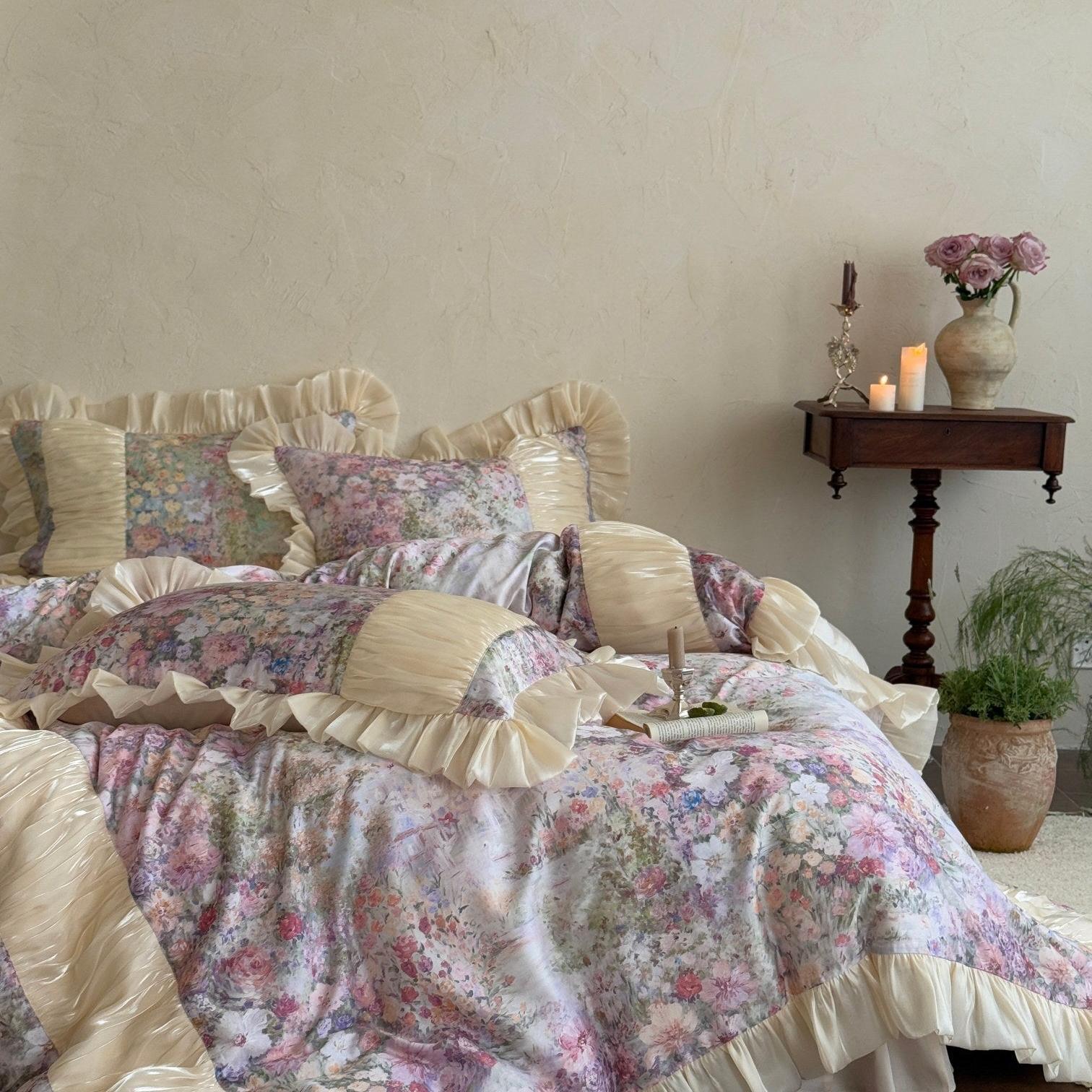 Rosewater Bloom Ruched Tencel Ruffle Bedding Set