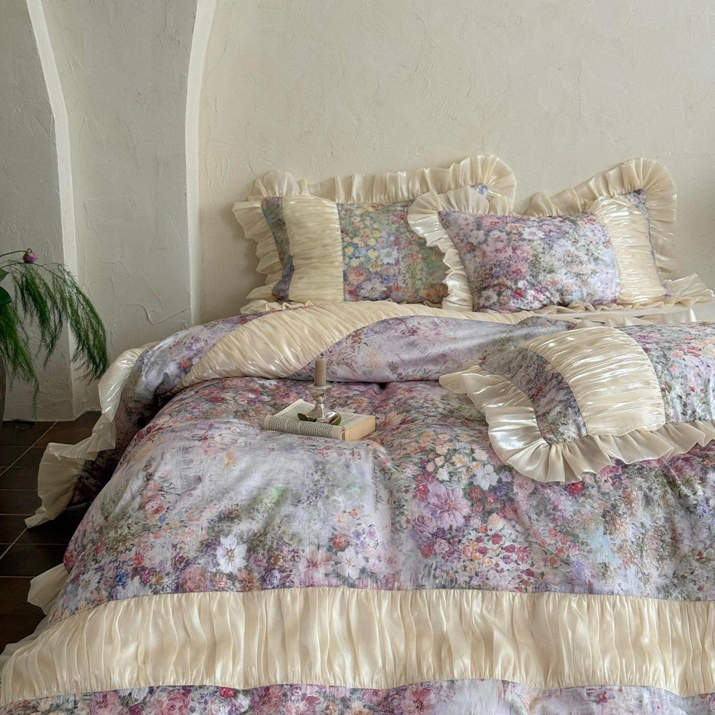 Rosewater Bloom Ruched Tencel Ruffle Bedding Set