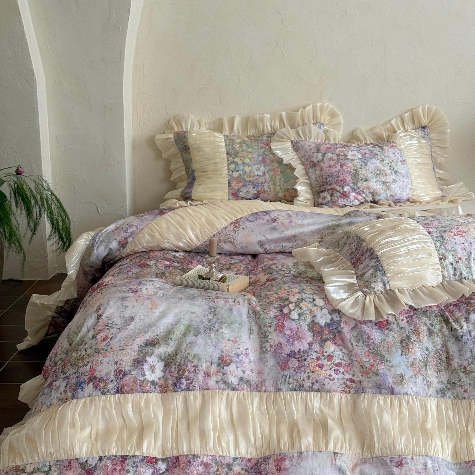 Rosewater Bloom Ruched Tencel Ruffle Bedding Set