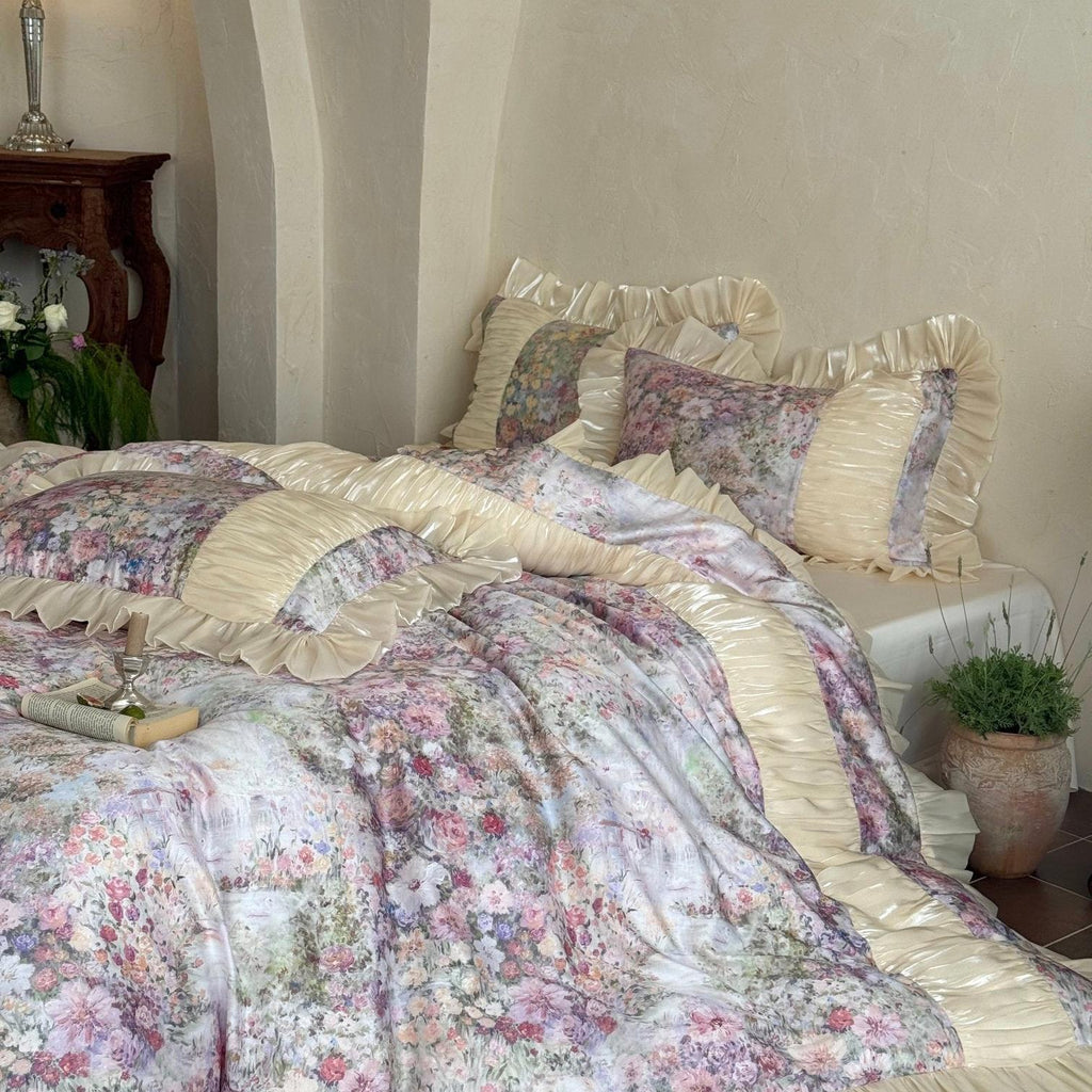 Rosewater Bloom Ruched Tencel Ruffle Bedding Set