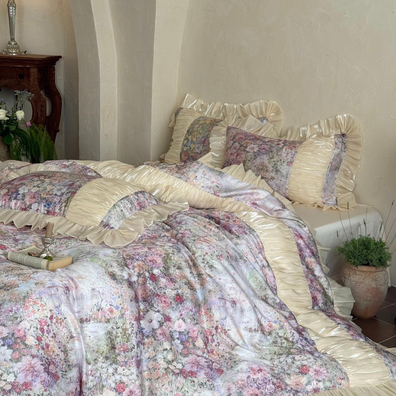 Rosewater Bloom Ruched Tencel Ruffle Bedding Set