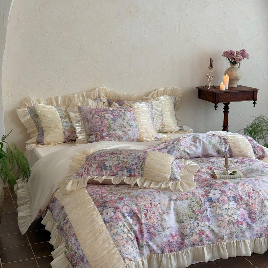 Rosewater Bloom Ruched Tencel Ruffle Bedding Set