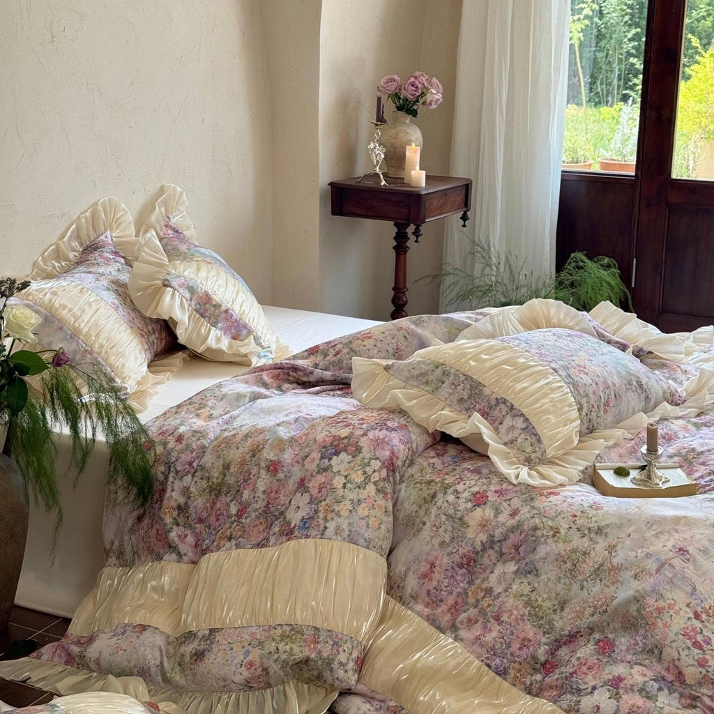 Rosewater Bloom Ruched Tencel Ruffle Bedding Set
