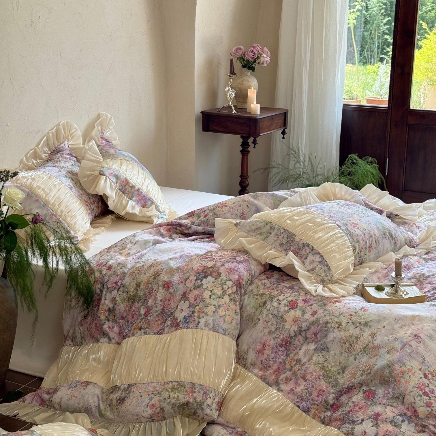 Rosewater Bloom Ruched Tencel Ruffle Bedding Set
