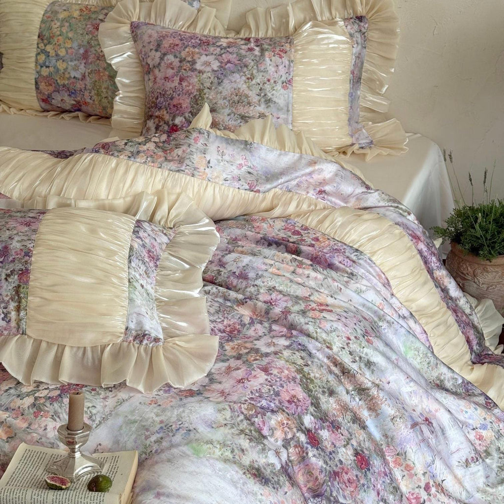 Rosewater Bloom Ruched Tencel Ruffle Bedding Set