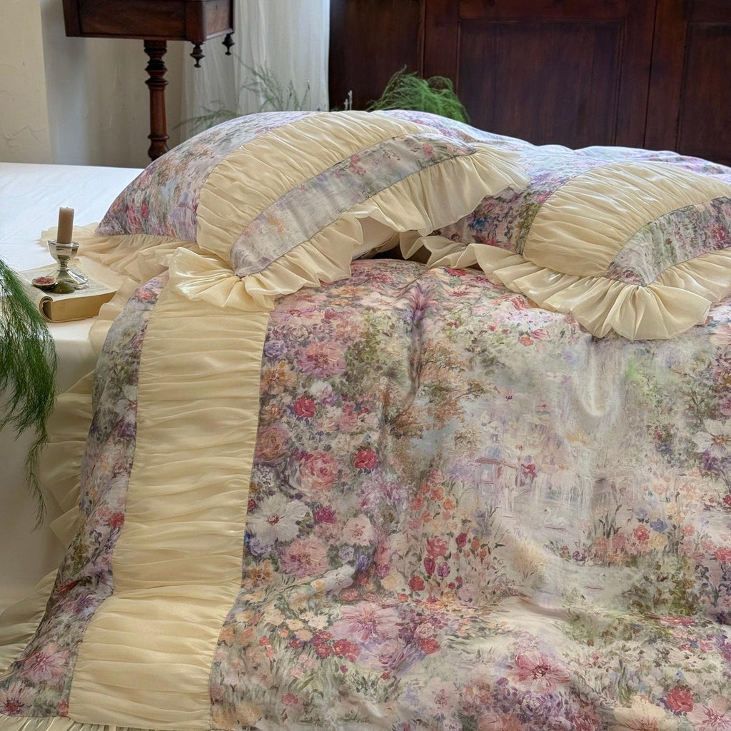 Rosewater Bloom Ruched Tencel Ruffle Bedding Set