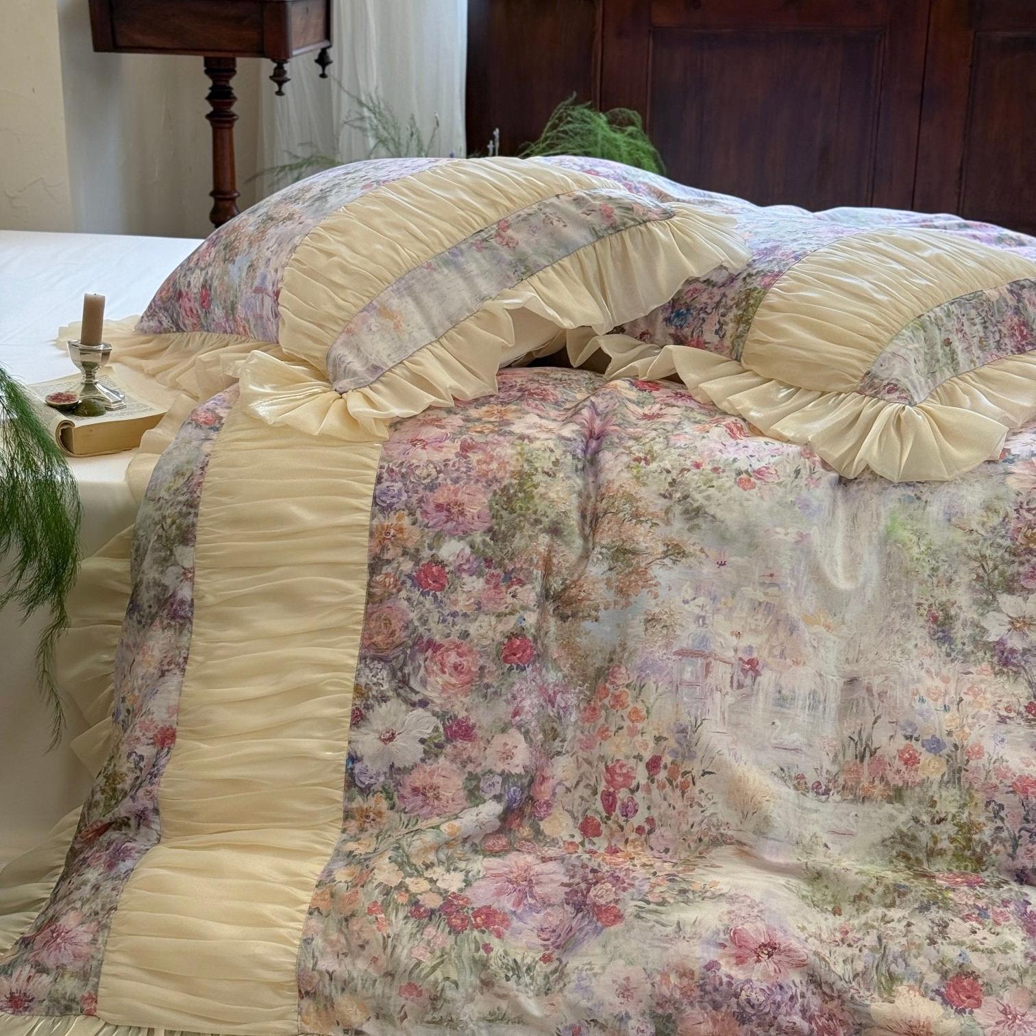 Rosewater Bloom Ruched Tencel Ruffle Bedding Set