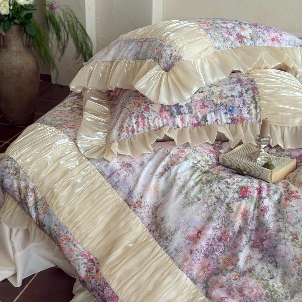 Rosewater Bloom Ruched Tencel Ruffle Bedding Set