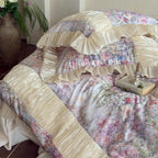 Rosewater Bloom Ruched Tencel Ruffle Bedding Set