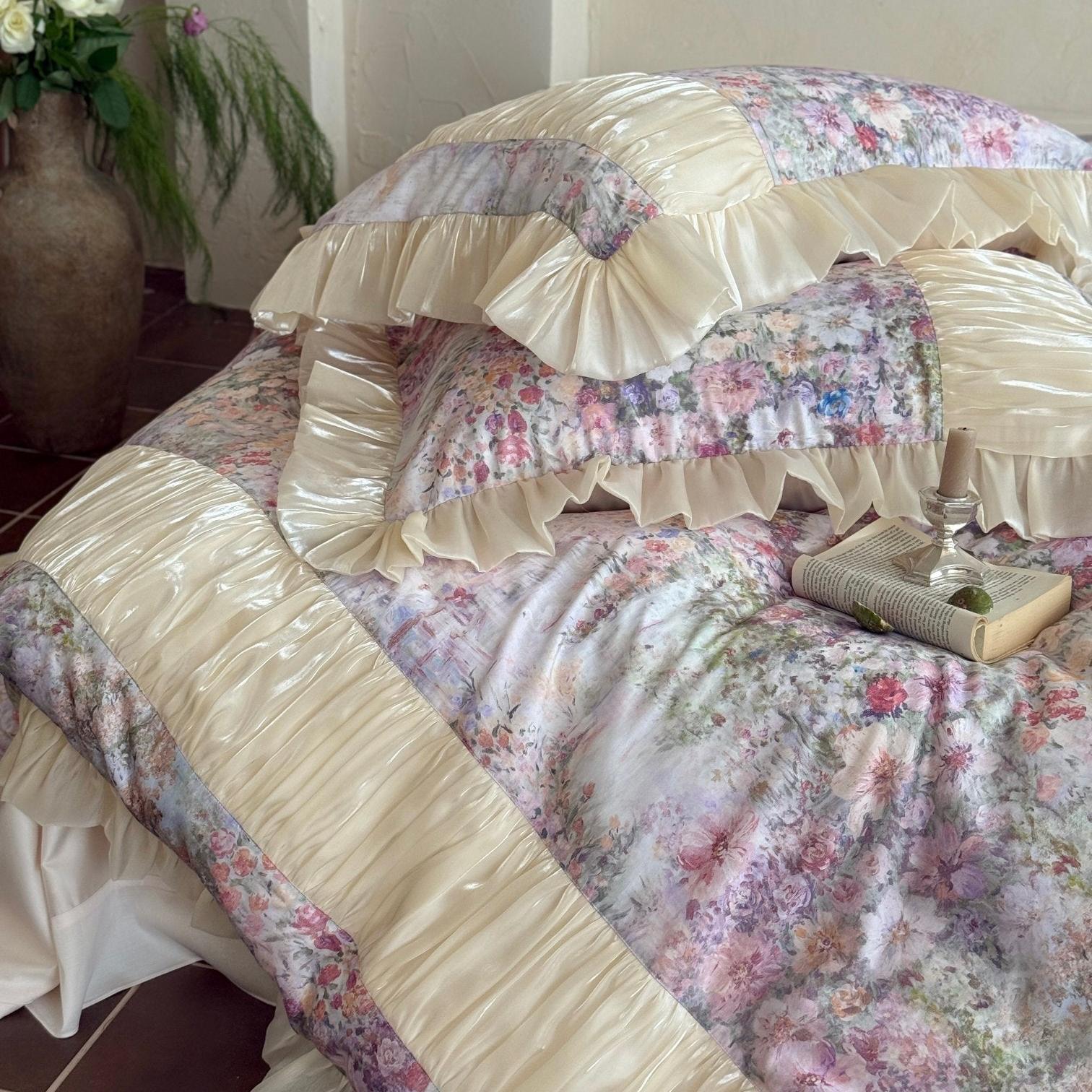 Rosewater Bloom Ruched Tencel Ruffle Bedding Set