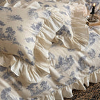 Willowbrook Toile Muslin Gauze Ruffle Bedding Set - Blue