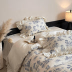 Willowbrook Toile Muslin Gauze Ruffle Bedding Set - Blue