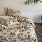 Willowbrook Toile Muslin Gauze Ruffle Bedding Set - Beige