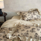 Willowbrook Toile Muslin Gauze Ruffle Bedding Set - Beige