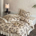 Willowbrook Toile Muslin Gauze Ruffle Bedding Set - Beige