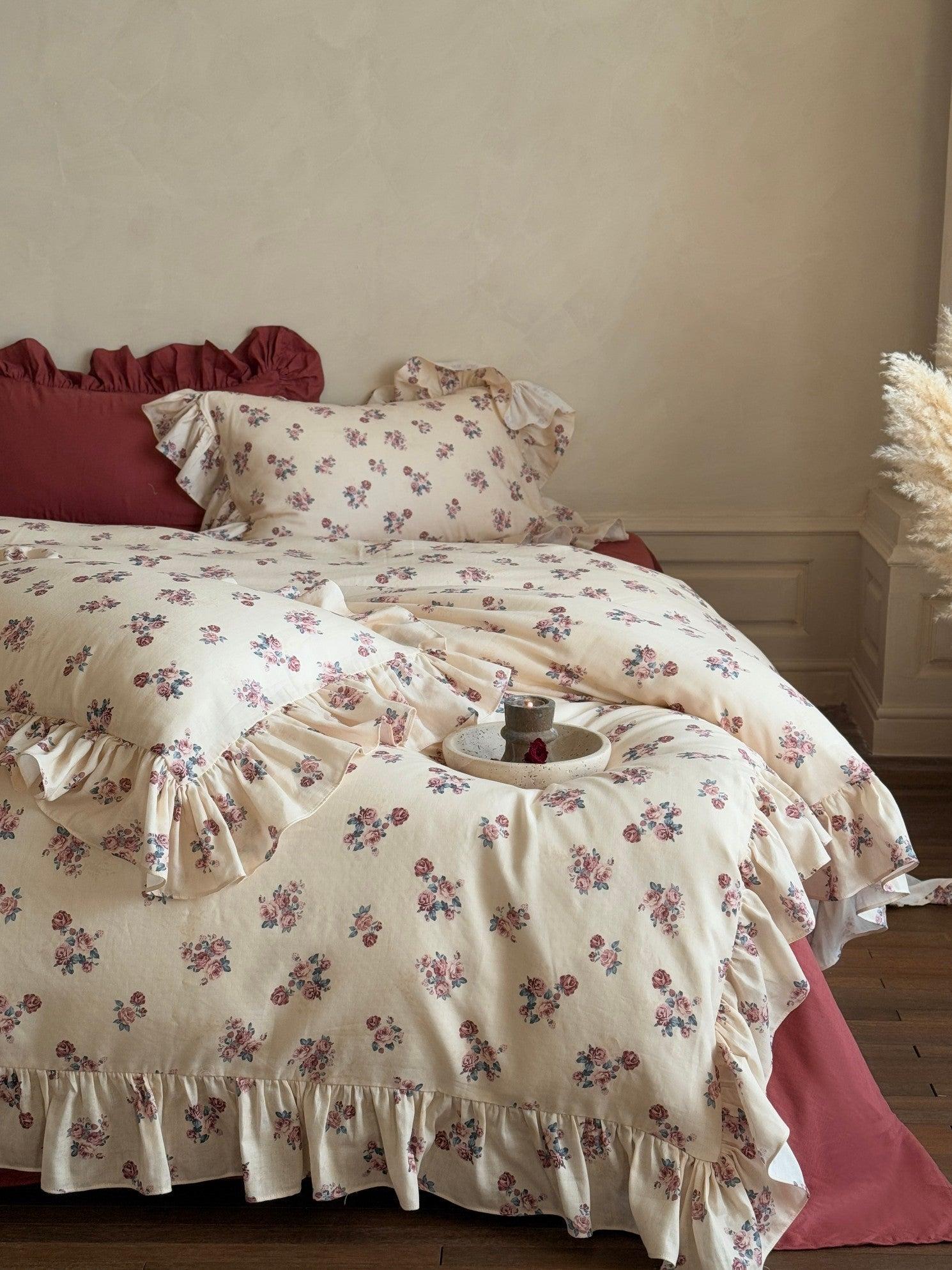 Blush Meadow Ruffle Muslin Gauze Duvet Cover Set