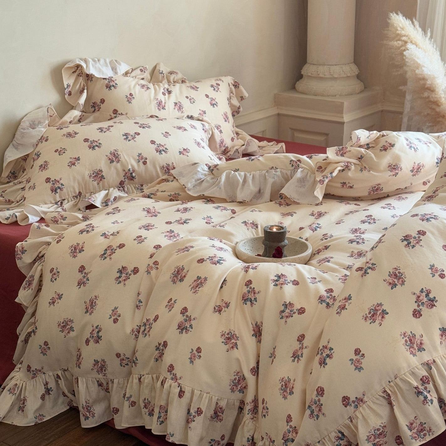 Blush Meadow Ruffle Muslin Gauze Bedding Set