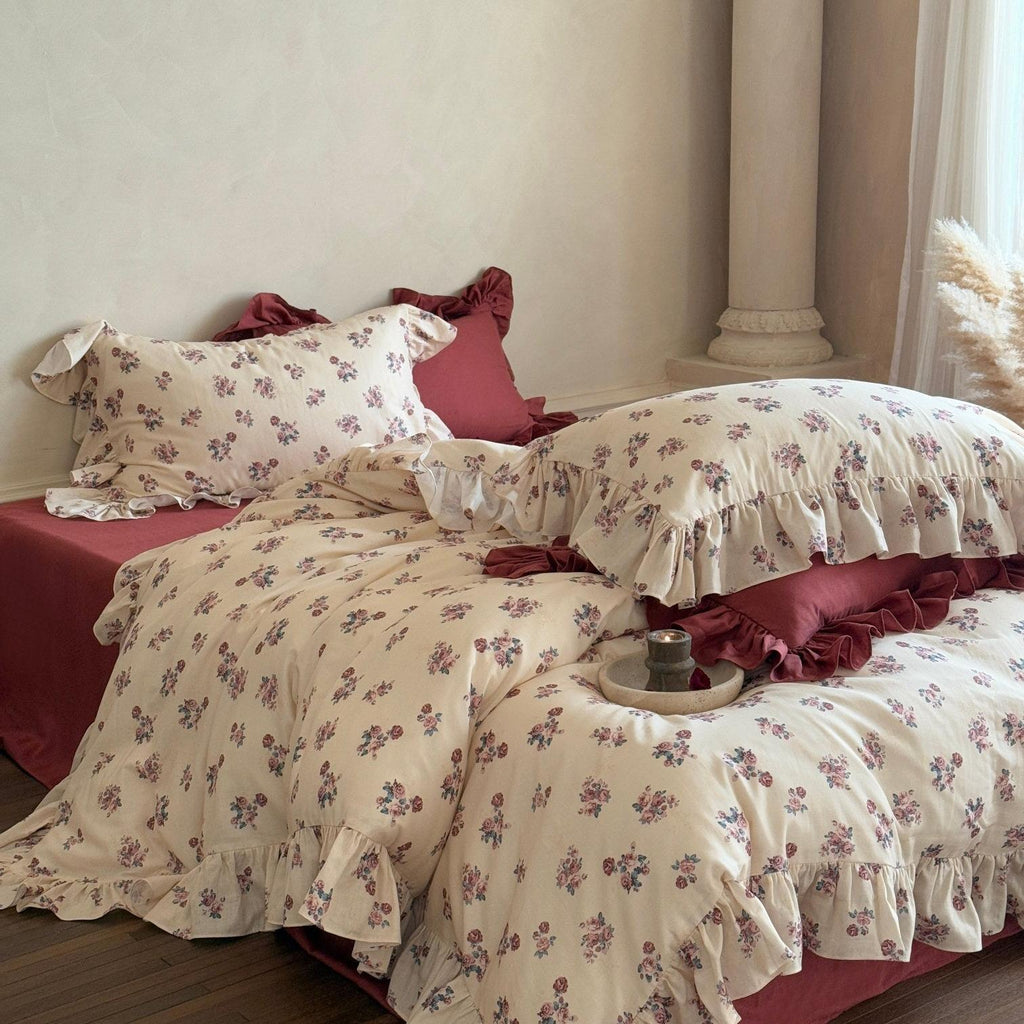 Blush Meadow Ruffle Muslin Gauze Bedding Set