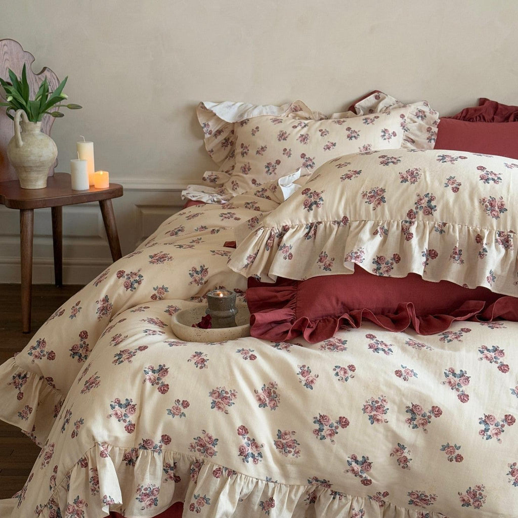 Blush Meadow Ruffle Muslin Gauze Bedding Set