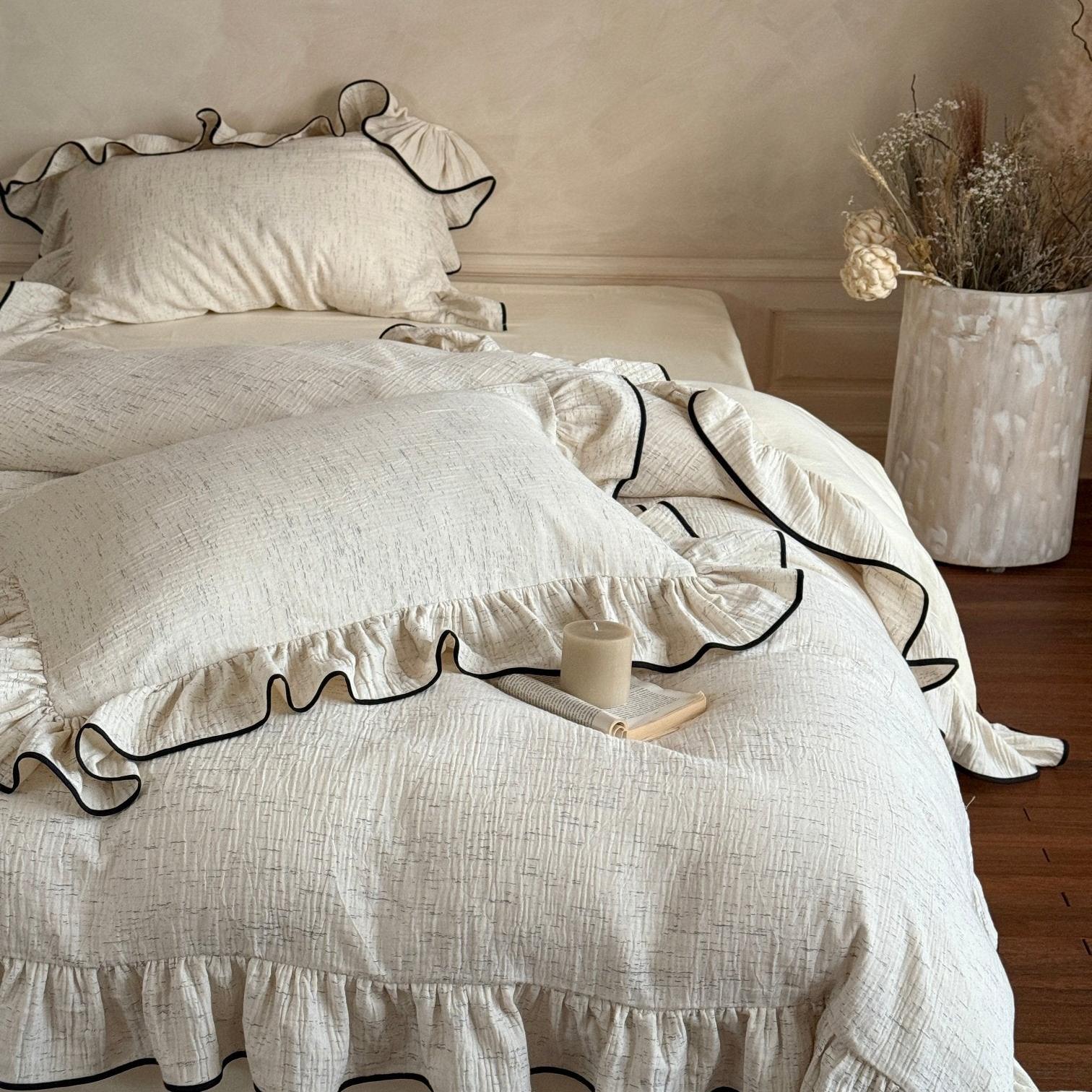 Ivory Whisper Ruffle Cotton Bedding Set