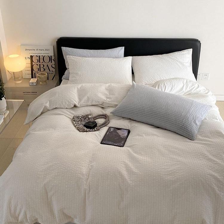 Cloud White Stripe Seersucker Duvet Cover