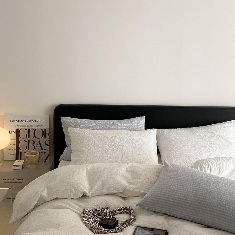 Cloud White Stripe Seersucker Duvet Cover