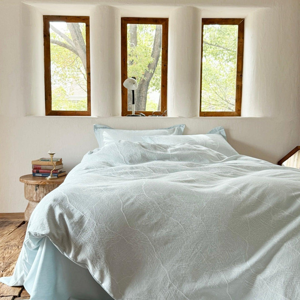 Glacier Vein Jacquard Cotton Duvet Cover -  Aqua