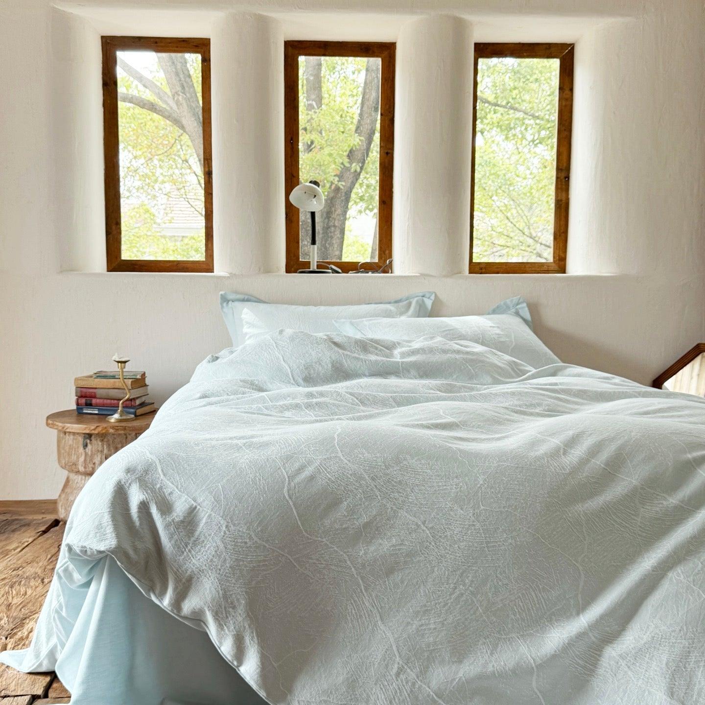 Glacier Vein Jacquard Cotton Duvet Cover -  Aqua