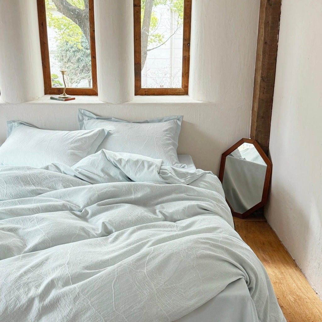 Glacier Vein Jacquard Cotton Duvet Cover -  Aqua