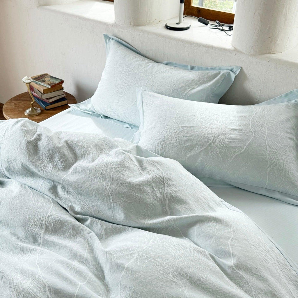 Glacier Vein Jacquard Cotton Duvet Cover -  Aqua