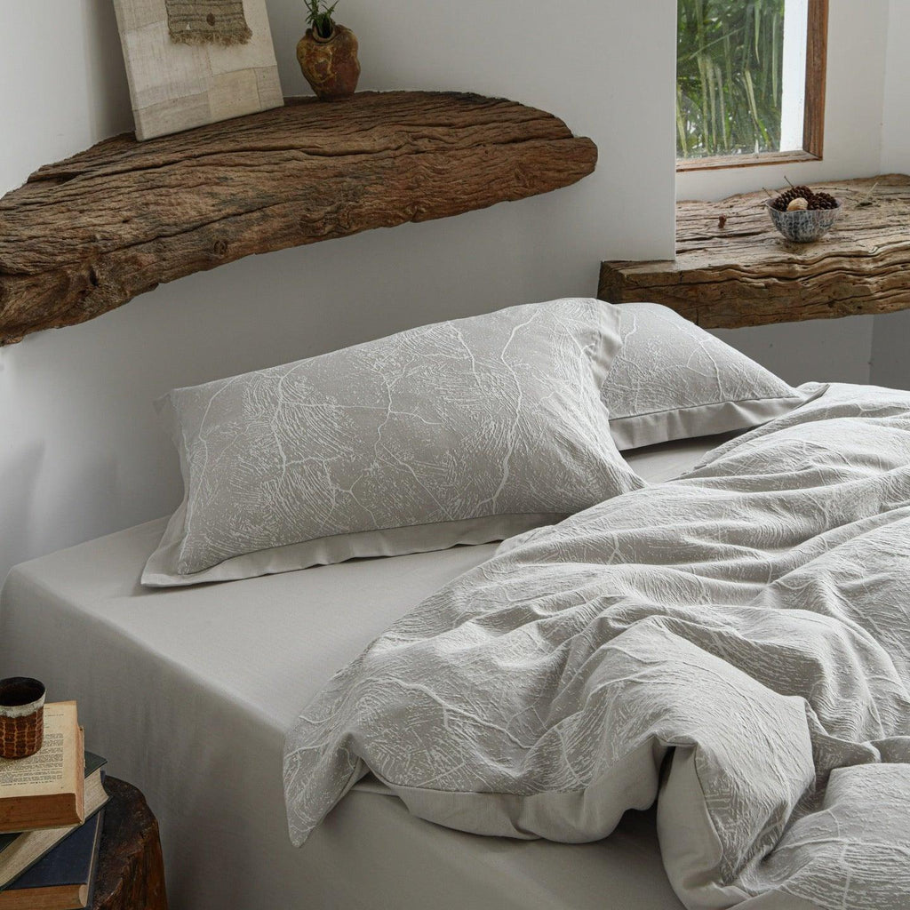 Glacier Vein Jacquard Cotton Bedding Set - Mist Grey