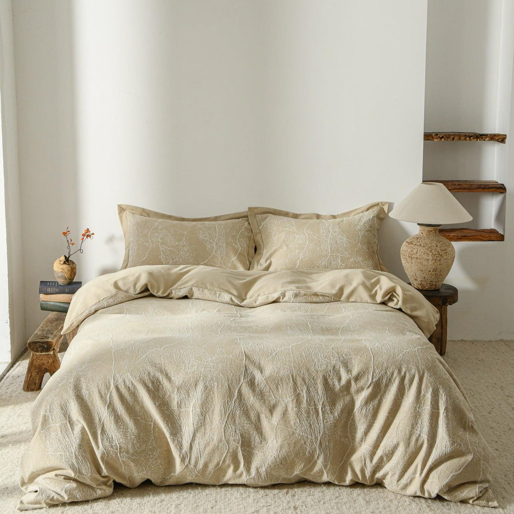Glacier Vein Jacquard Cotton Bedding Set - Sand Beige