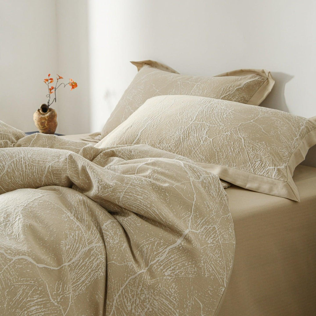 Glacier Vein Jacquard Cotton Bedding Set - Sand Beige