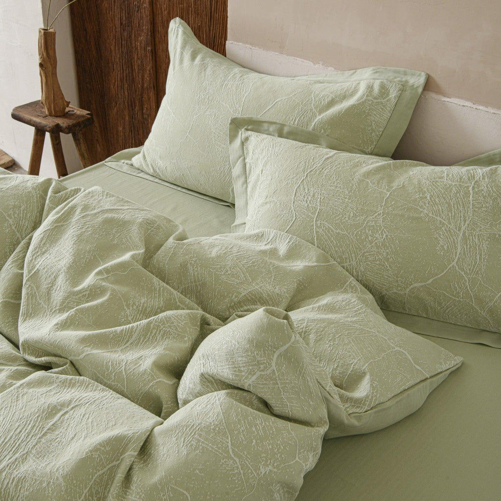 Glacier Vein Jacquard Cotton Bedding Set - Sage Green