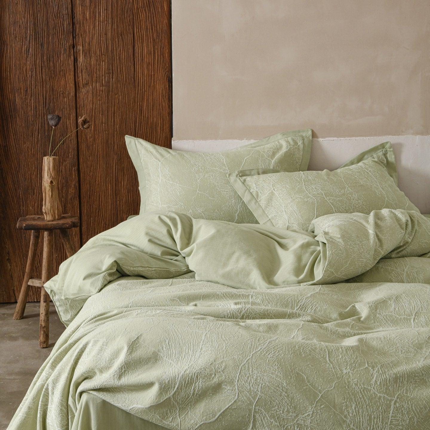 Glacier Vein Jacquard Cotton Bedding Set - Sage Green