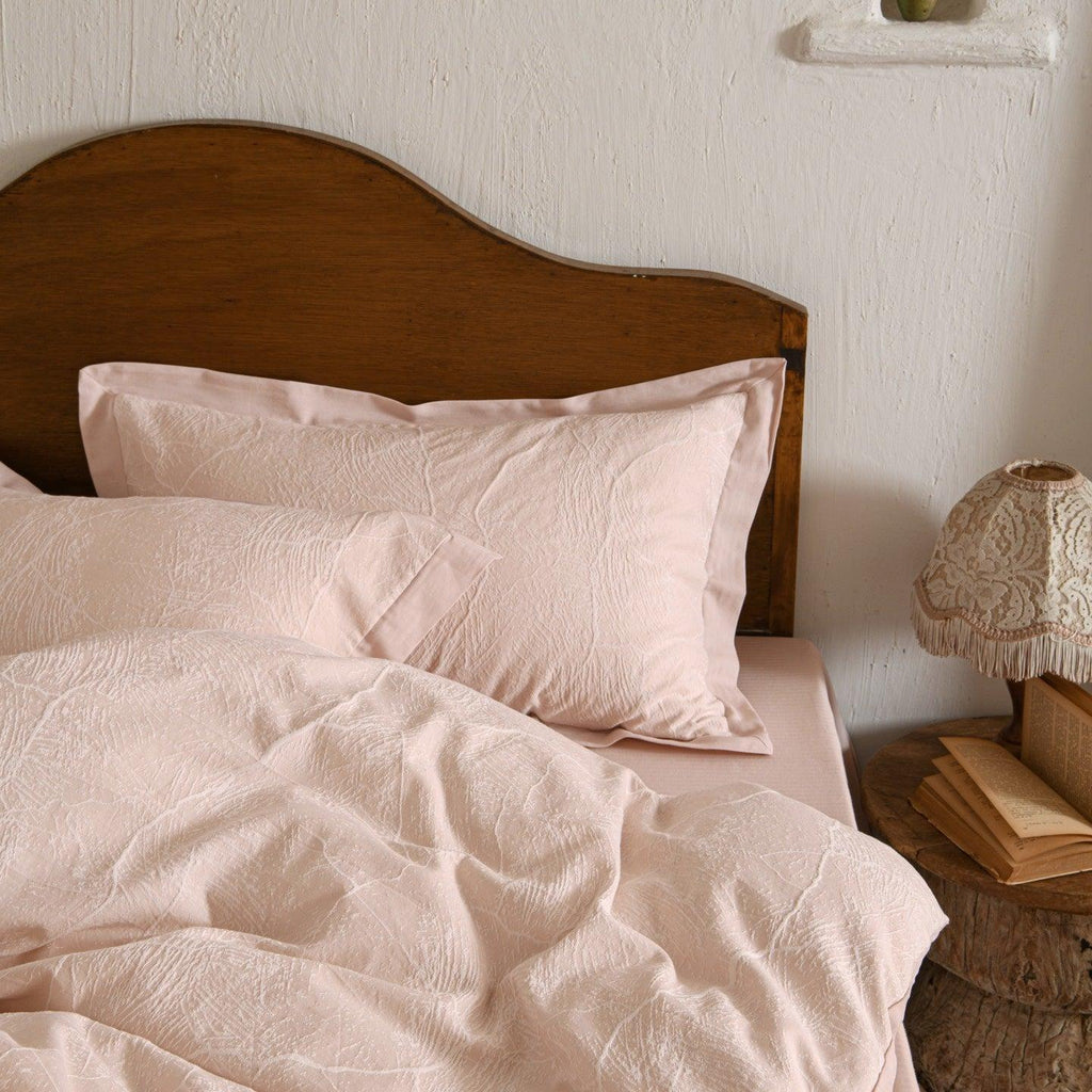 Glacier Vein Jacquard Cotton Bedding Set - Blush Rose