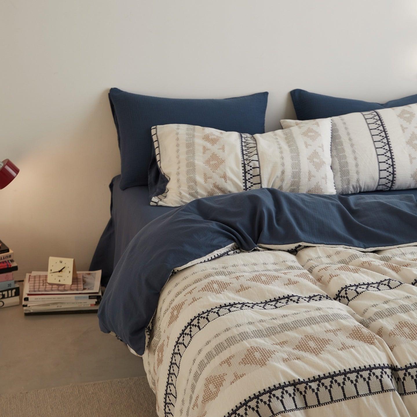 Nordic Fair Isle Jacquard Duvet Cover Set - Blue