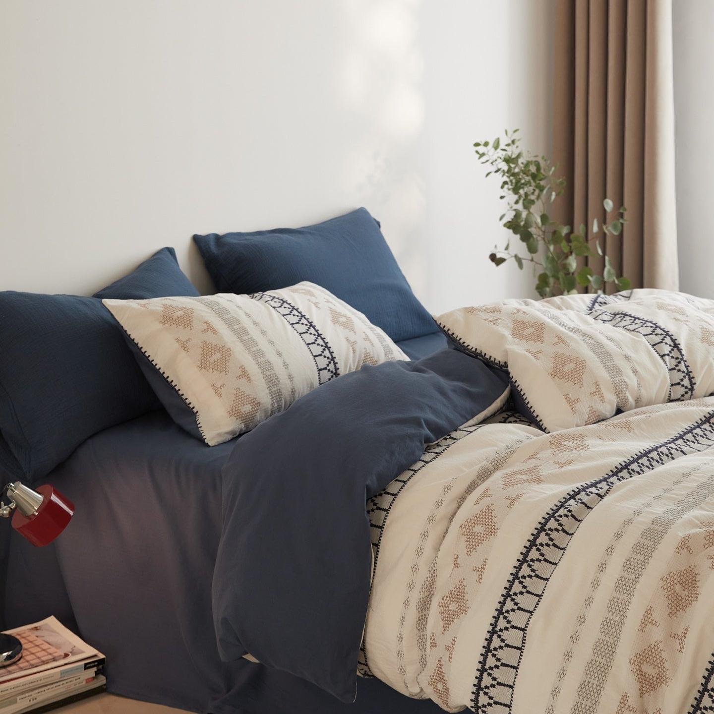 Nordic Fair Isle Jacquard Duvet Cover Set - Blue