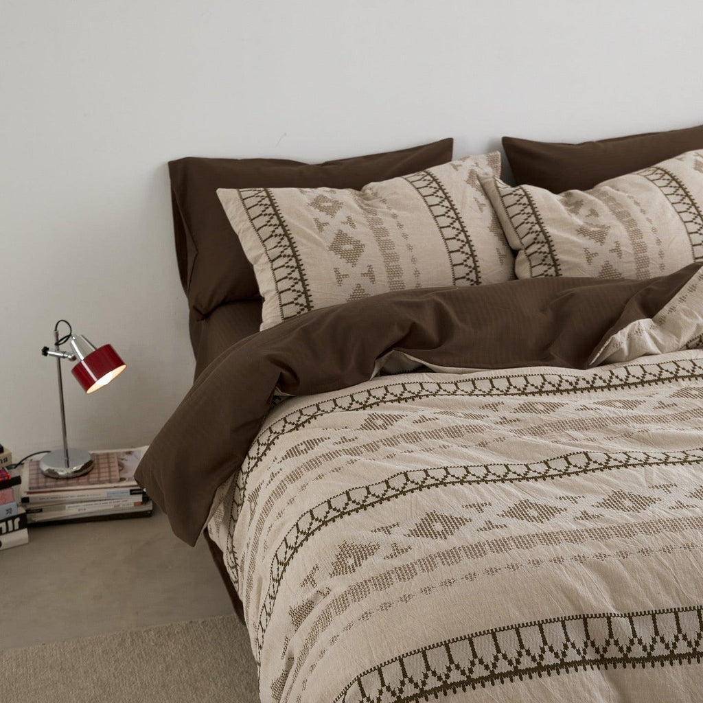 Nordic Fair Isle Jacquard Duvet Cover Set - Beige