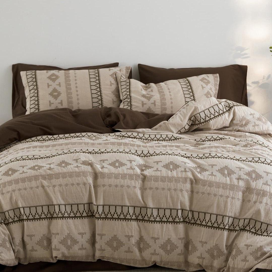 Nordic Fair Isle Jacquard Duvet Cover Set - Beige