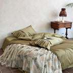 Sage Ruffle Embroidered Bedding Set