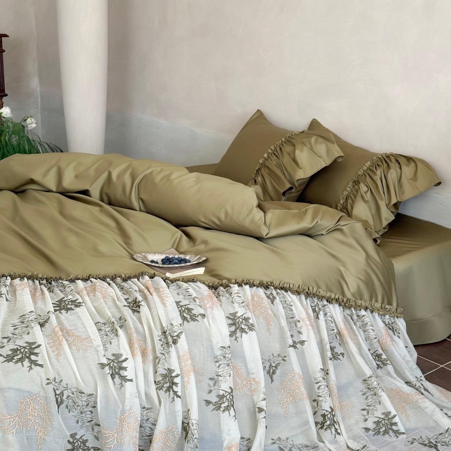 Sage Ruffle Embroidered Bedding Set