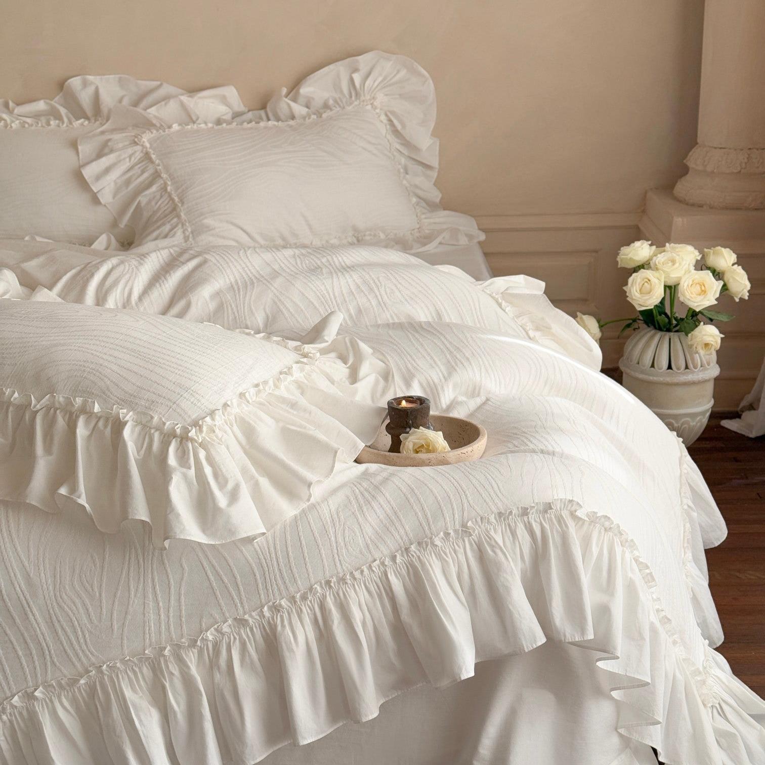 Soft-Grain Jacquard Cotton Ruffle Bedding