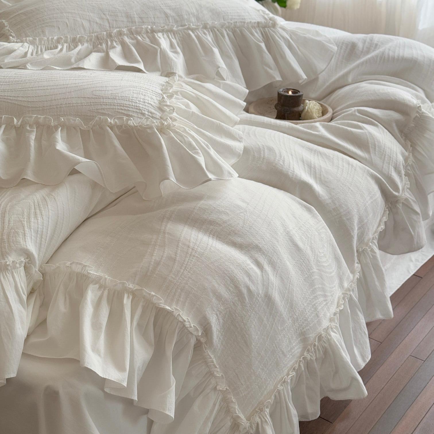 Soft-Grain Jacquard Cotton Ruffle Bedding