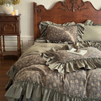 Muted Green Jacquard Ruffle Bedding Set
